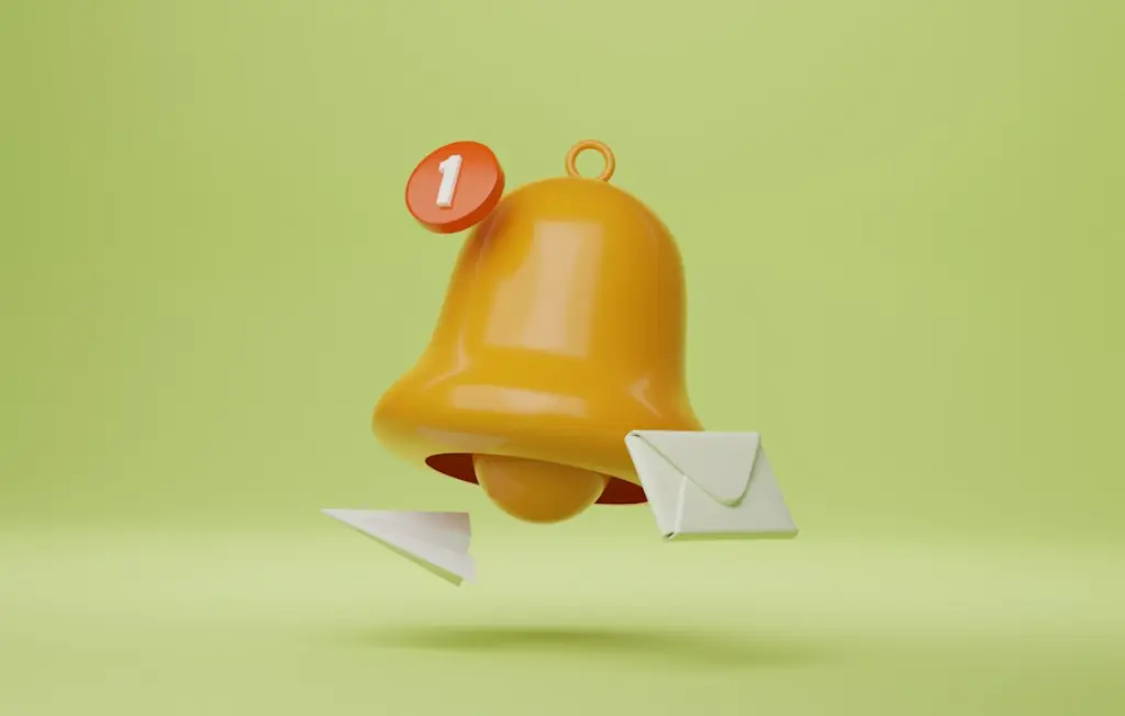 Notification bell with mail icons symbolizing Mocean SMS messaging campaign for reminders and alerts.