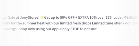 Example of a promotional SMS message showcasing Mocean SMS messaging campaign with extended length, Unicode compatibility, and two-way interaction.
